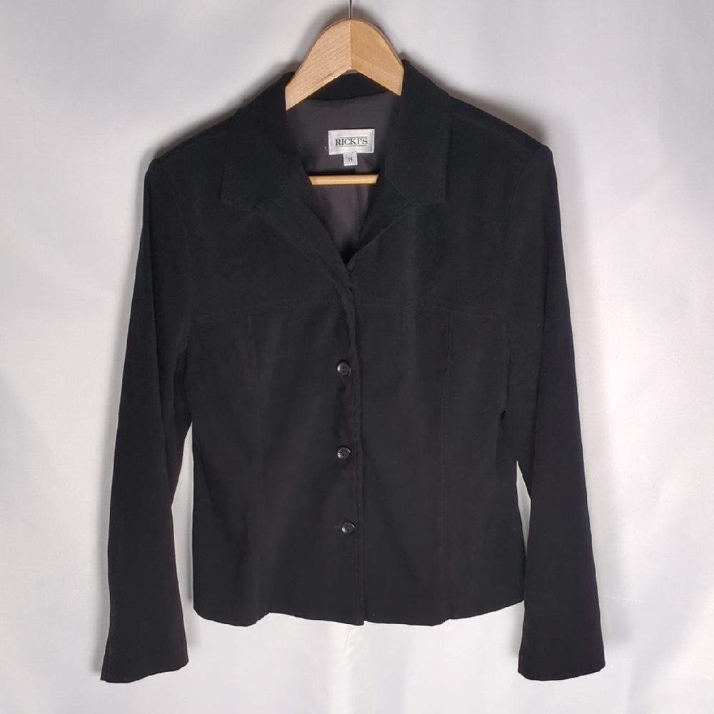 Vintage Ricki's Made in Canada Black Micro-Velvet 4-Button Blazer - Size 14